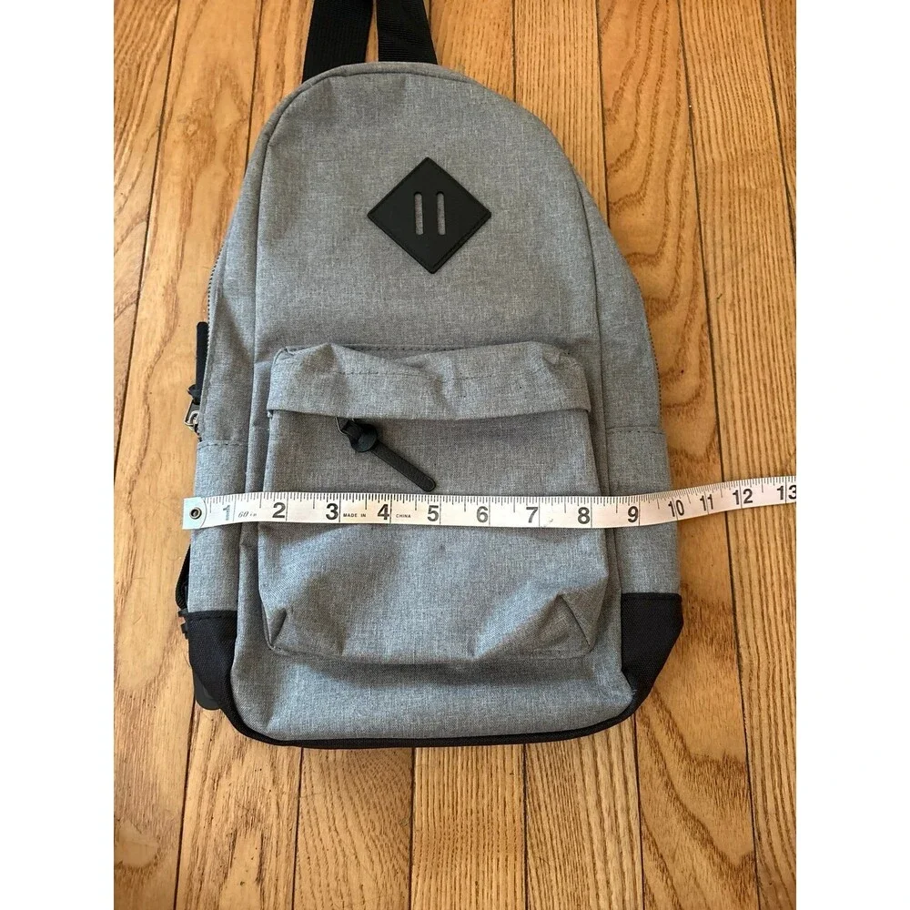 Backpack sling bag crossbody pockets gray black adjustable travel hiking teen